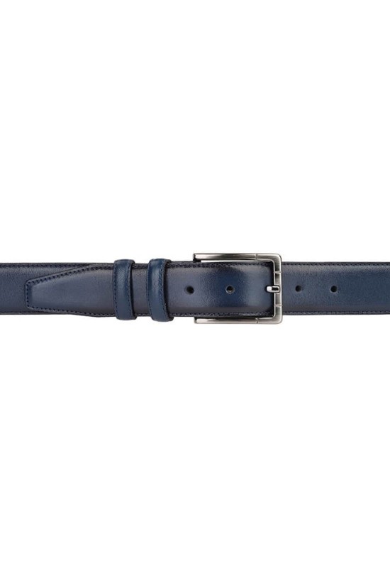 Navy Blue Stitched Men's Leather Belt