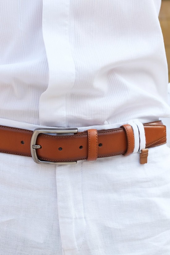 Tan Stitched Men's Leather Belt