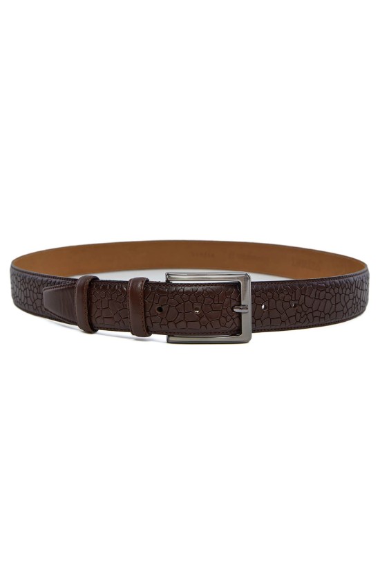 Patterned Genuine Classic Leather Belt Brown