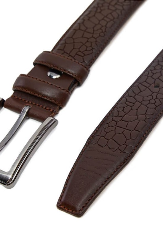 Patterned Genuine Classic Leather Belt Brown