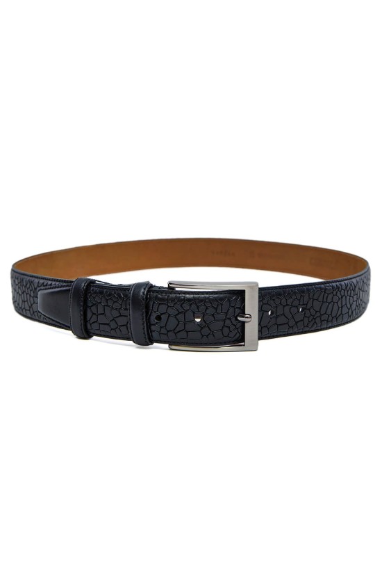 Patterned Genuine Classic Leather Belt Black