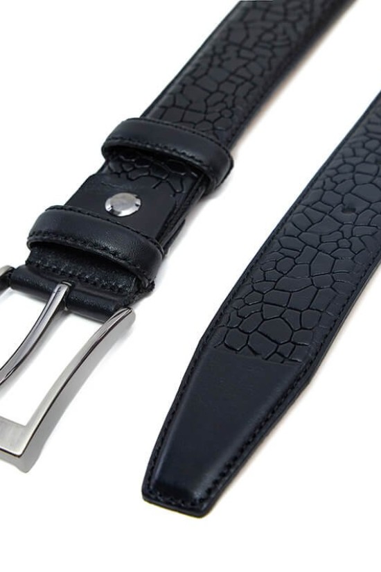 Patterned Genuine Classic Leather Belt Black