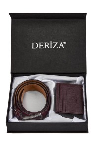 Genuine Leather Card Holder Patent Leather Belt Set Claret Red