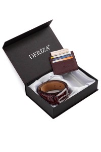 Genuine Leather Card Holder Patent Leather Belt Set Claret Red