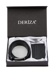 Genuine Leather Card Holder Patent Leather Belt Set Black