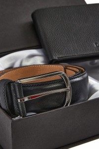 Genuine Leather Wallet Belt Set Black (Coin)