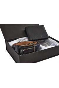 Genuine Leather Wallet Belt Set Black (Coin)