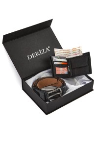 Genuine Leather Wallet Belt Set Black (Coin)